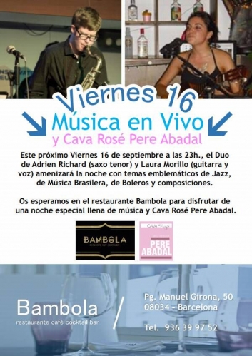 Música en directo y Cava Rosé Pere Abadal en el Restaurante Bambola de Barcelona