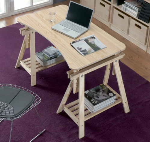 Escritorio caballete con encimera de madera, ideal para exterior