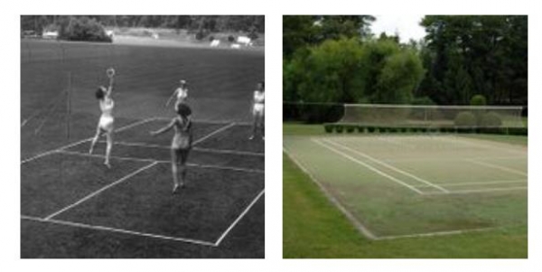 Medidas de la pista, la red y los postes en un campo de bádminton