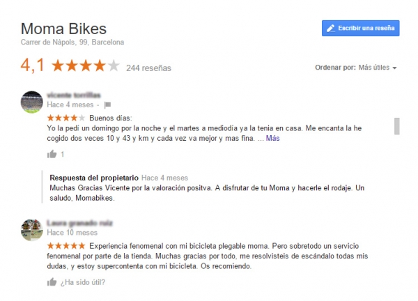Comentarios Bicicletas Moma Bikes