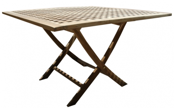 Mesa de teka cuadrada y rejillada, ideal para tu jardín.
