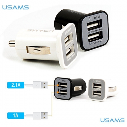 USAMS de 2-Puerto Universal 3.1A USB Cargador de Carro para SmartPhones